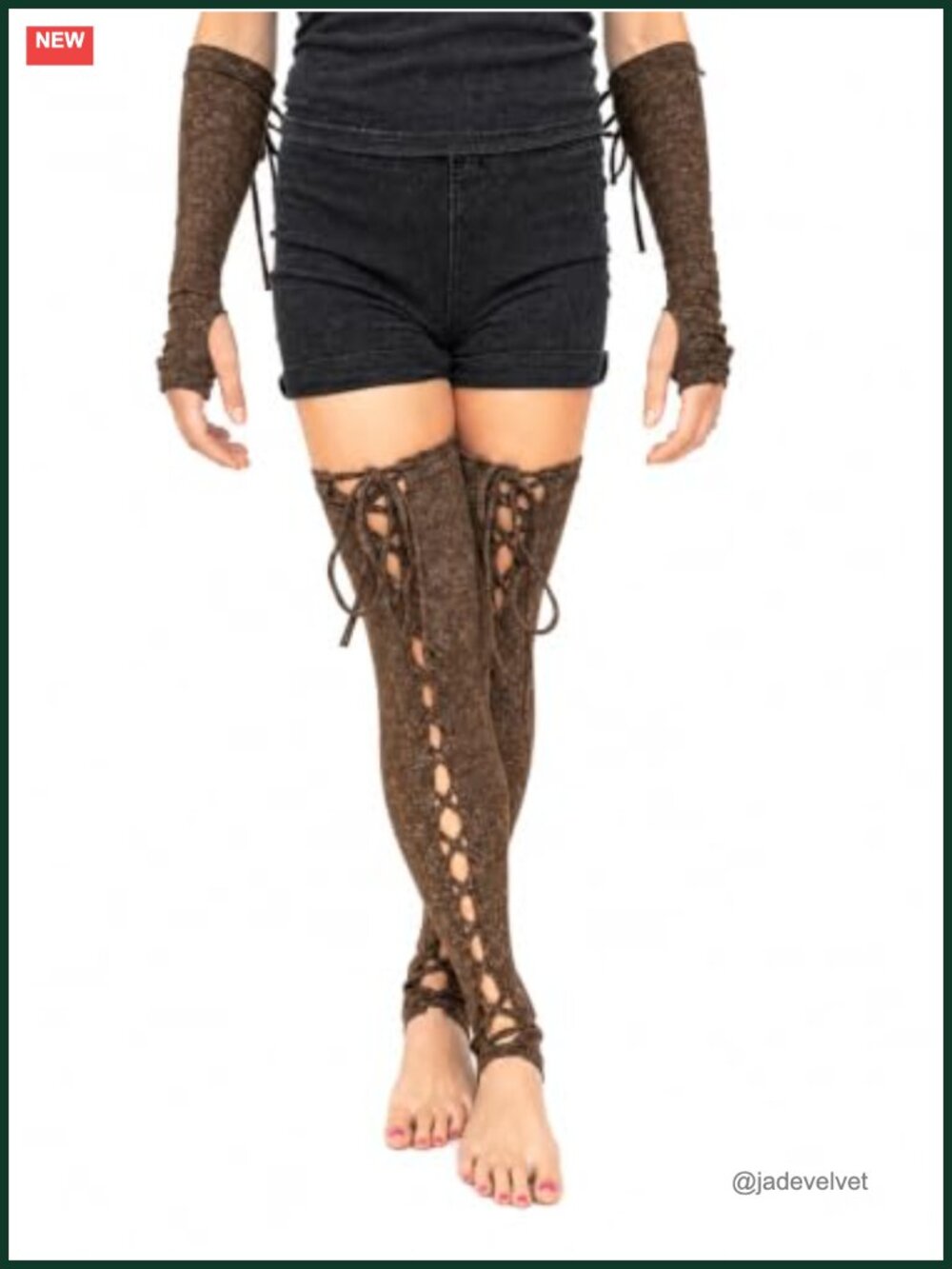 Lace Up Thigh High Leg Warmers Tie Up Stockings Gothic Cosplay